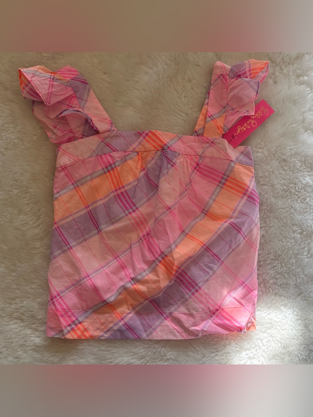 Lilly Pulitzer Reyna Top in Pink Isle Madras Plaid - Picture 2 of 6